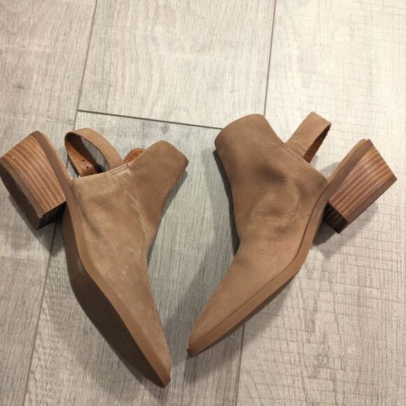 Lucky Brand Womens Farryn Low Heel Slingback Booties Size 8 M Tan leather Nubuck - Picture 3 of 12